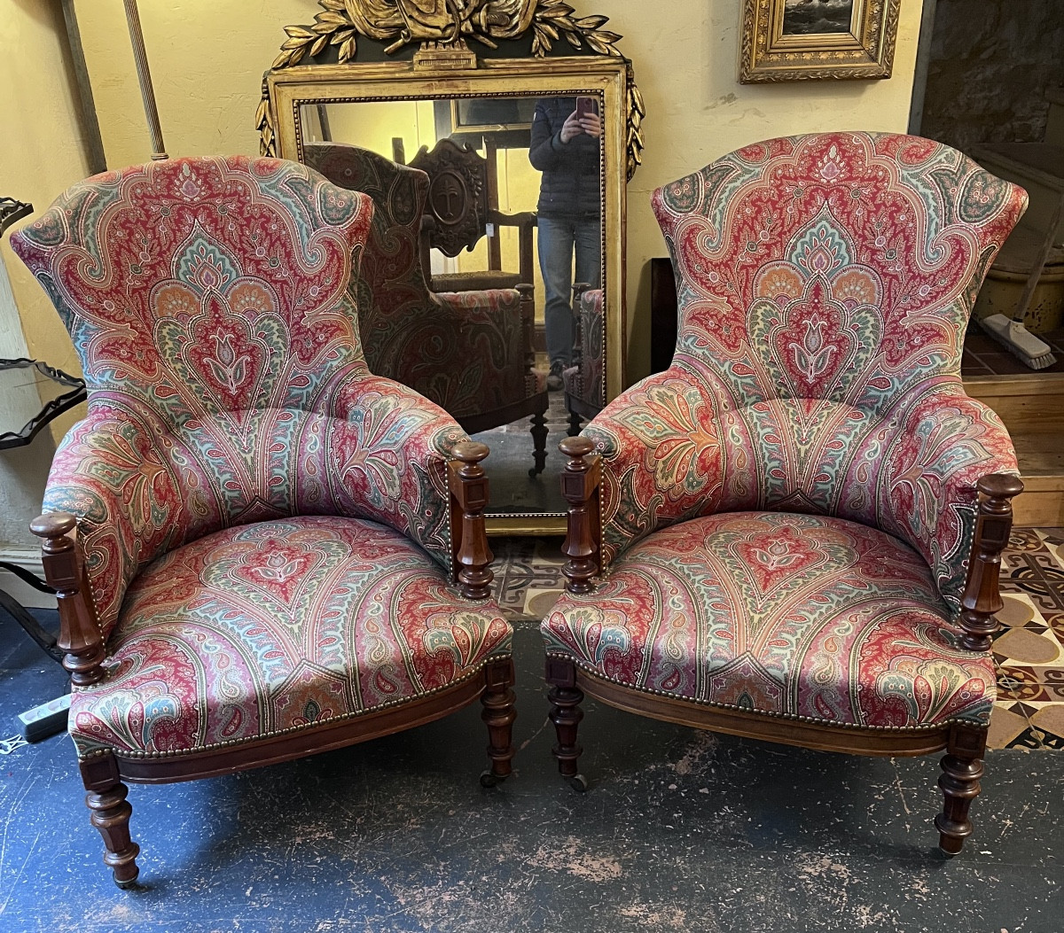 Pair Of Napoleon III Style Armchairs Upholstered In Cashmere Fabric