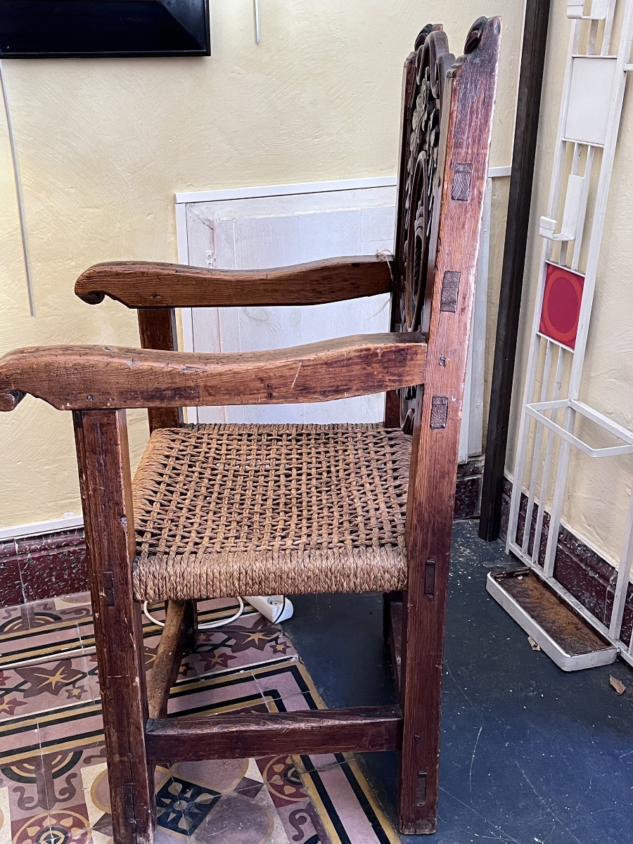 Fauteuil rustique en noyer XVIIIe siècle -photo-3