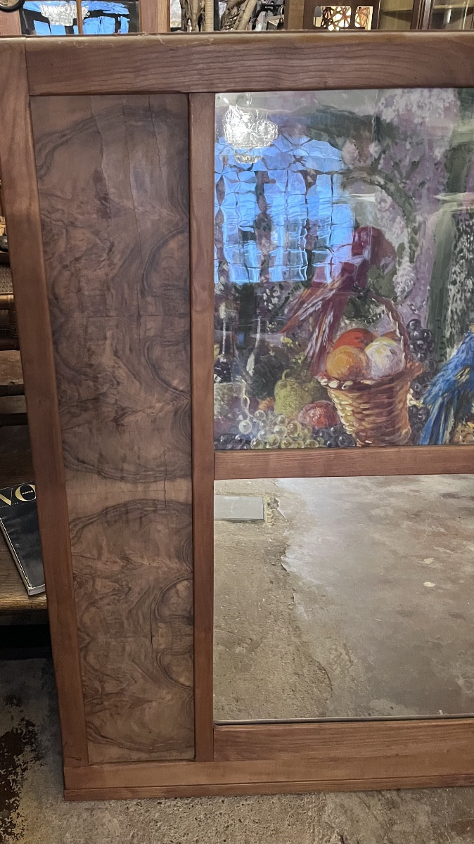 Élément de boiserie décoratif avec scène peinte et miroir.-photo-3