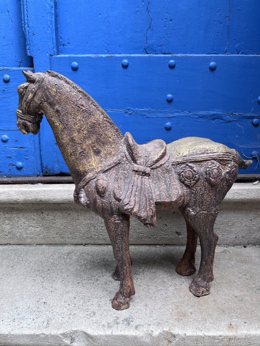 Paire de chevaux de style chinois en fonte-photo-3