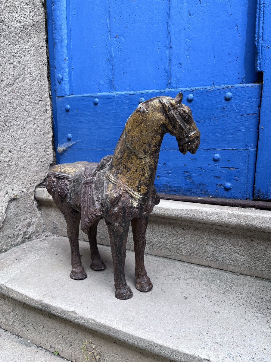 Paire de chevaux de style chinois en fonte-photo-4