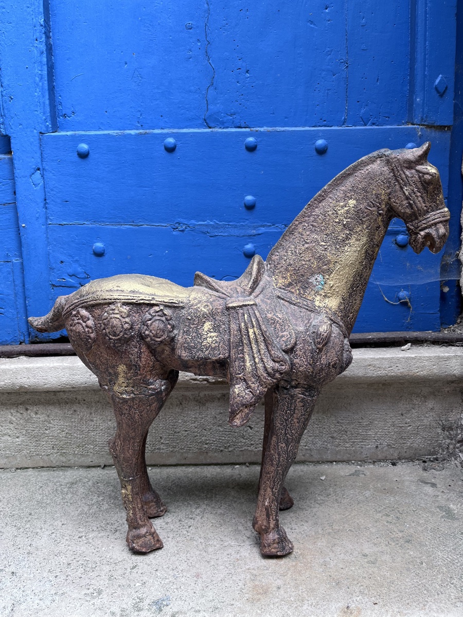 Paire de chevaux de style chinois en fonte-photo-2