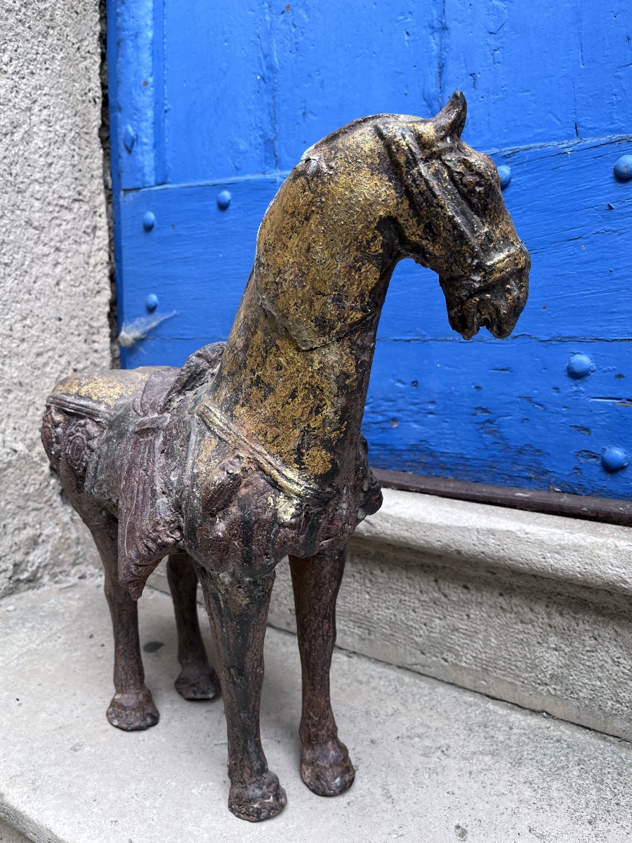 Paire de chevaux de style chinois en fonte-photo-3