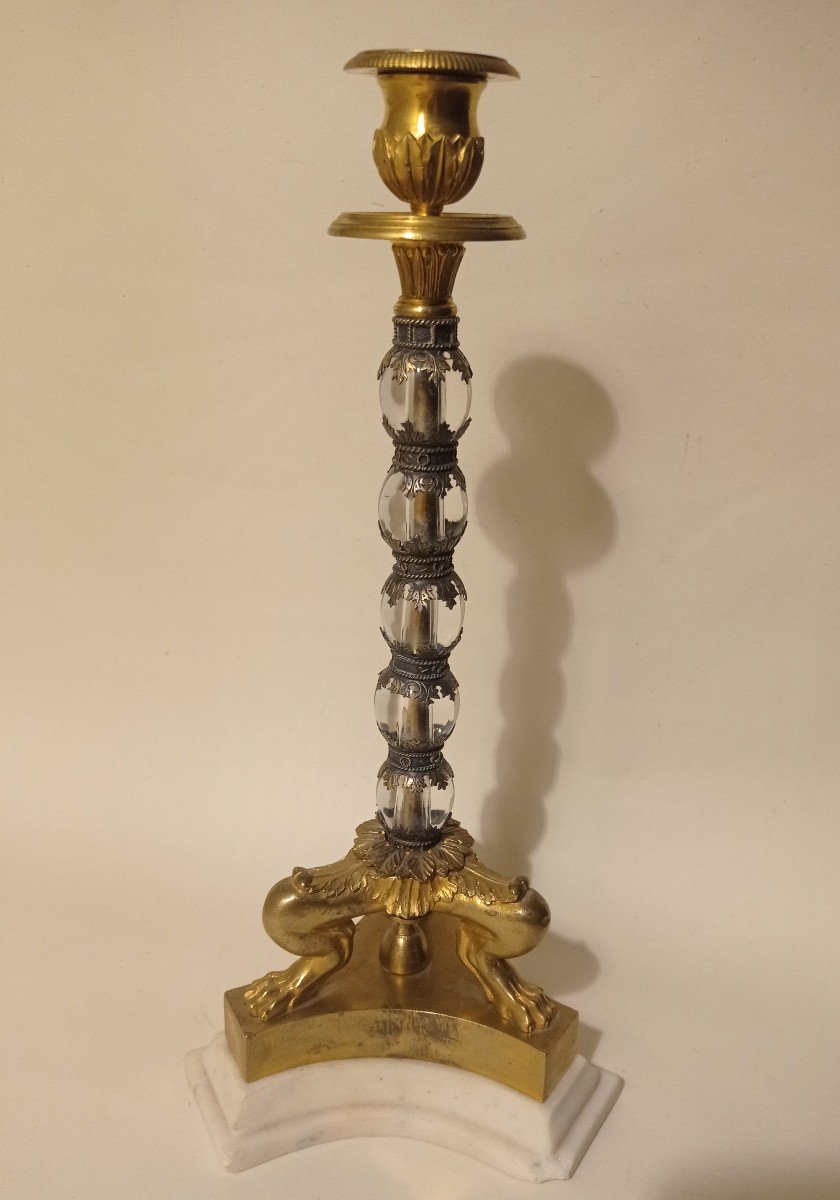 Bougeoir Bronze Argent Verre Curiosité 