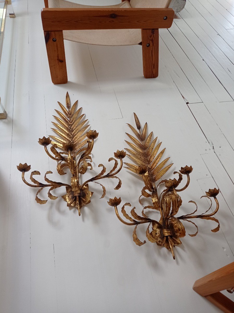 Paire Grandes Appliques Dorées 1950 -photo-3