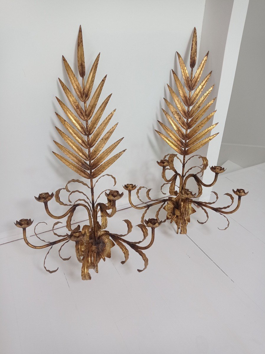 Paire Grandes Appliques Dorées 1950 