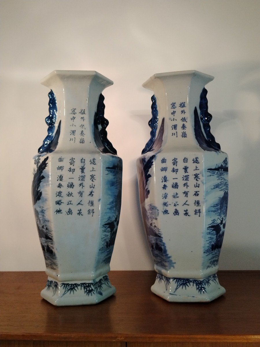Pair Of Hexagonal Vases China Late 19th/early 20th-photo-1