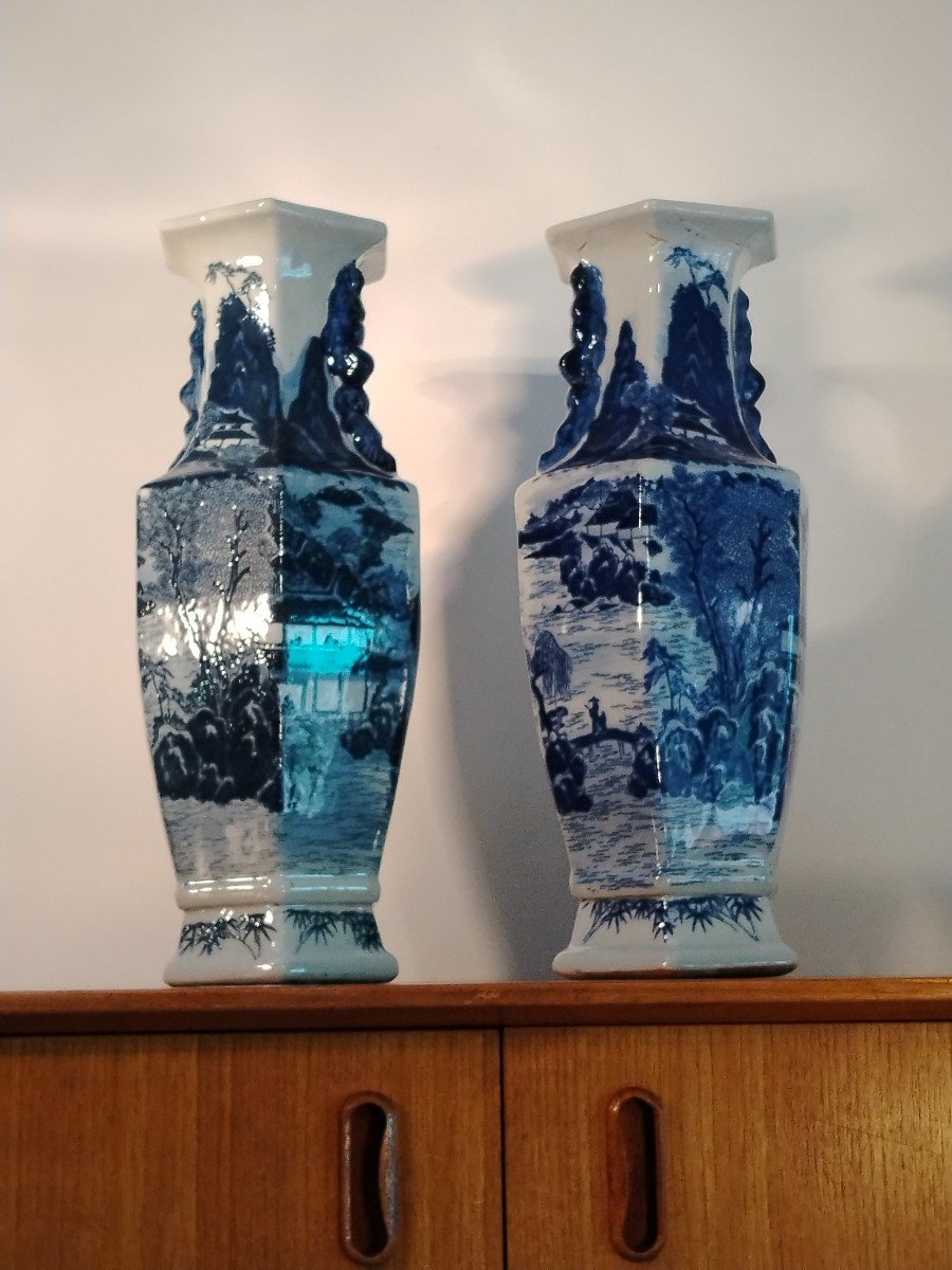 Pair Of Hexagonal Vases China Late 19th/early 20th-photo-6