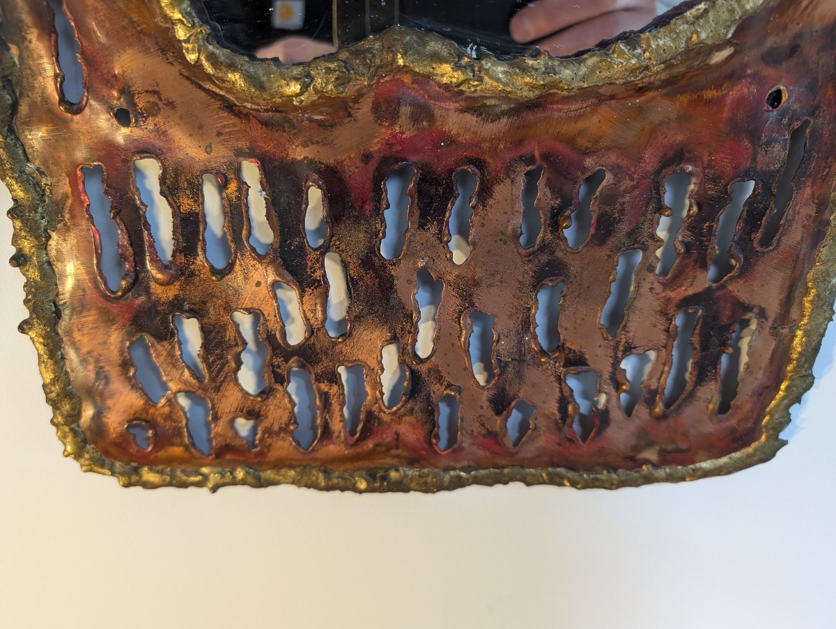 20th Century Mirror Brutalist Work Copper Brass -photo-2