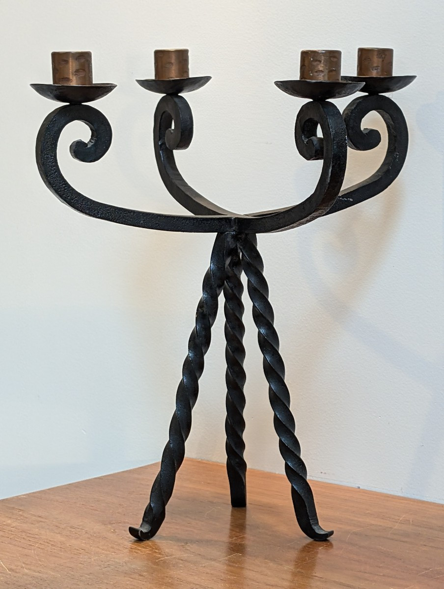 Candélabre Brutaliste Fer Forgé Double Patine 