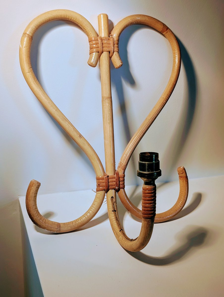 Louis Sognot, Set Of 7 "rotin" Wall Sconces, 1950-photo-3