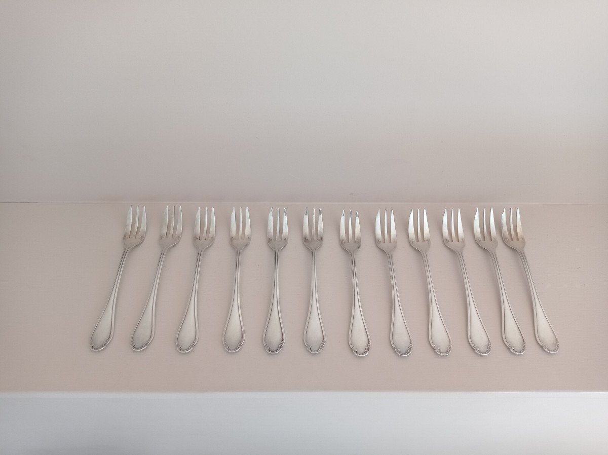 Christofle, Pompadour Model Dessert Forks 12 Pieces-photo-2