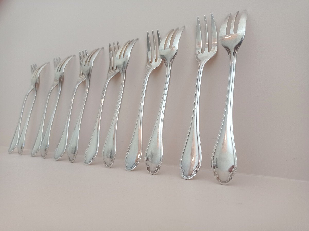 Christofle, Pompadour Model Dessert Forks 12 Pieces-photo-3