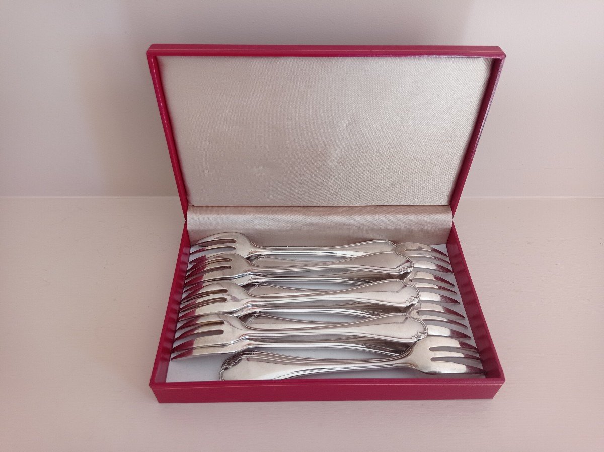 Christofle, Pompadour Model Dessert Forks 12 Pieces-photo-4