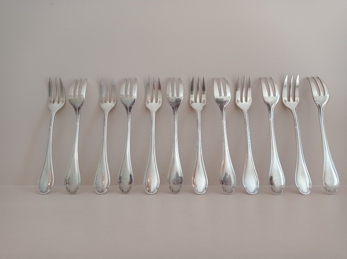 Christofle, Pompadour Model Dessert Forks 12 Pieces