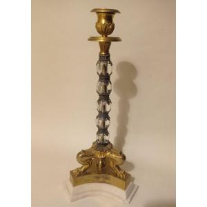 Bougeoir Bronze Argent Verre Curiosité 