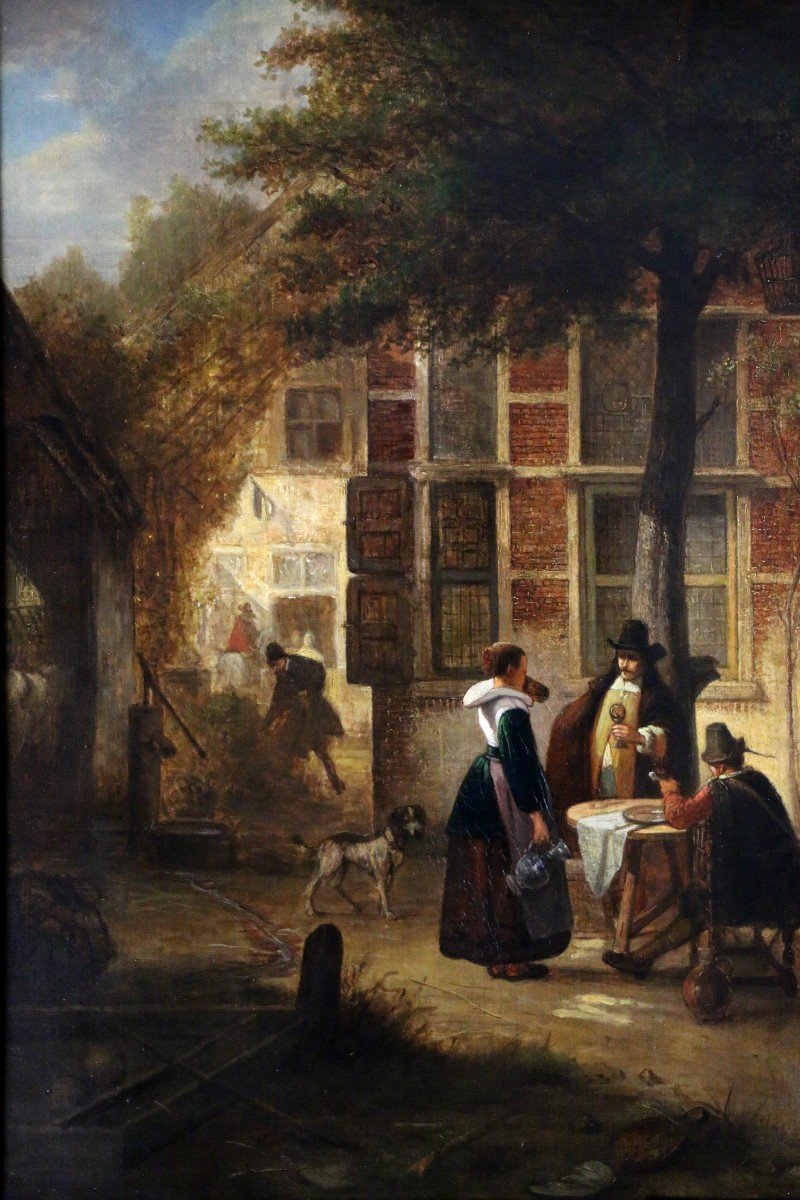 Hendrik Leys (1815-1869)-signé Et Daté 1842-Une Courée De Flandres animée.-photo-4