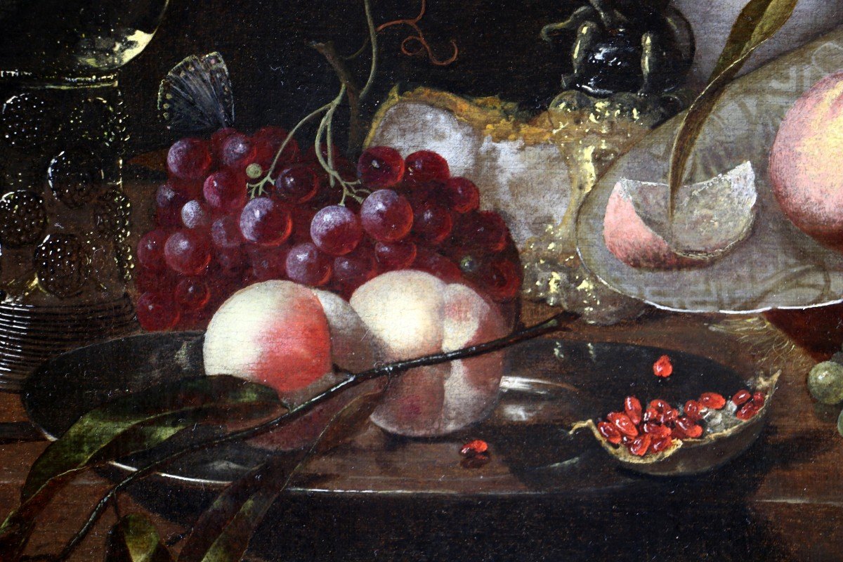 Juriaen Van Streeck (1632 ; 1687) Siècle D’or Hollandais, Riche Nature Morte Sur Un Entablement-photo-2