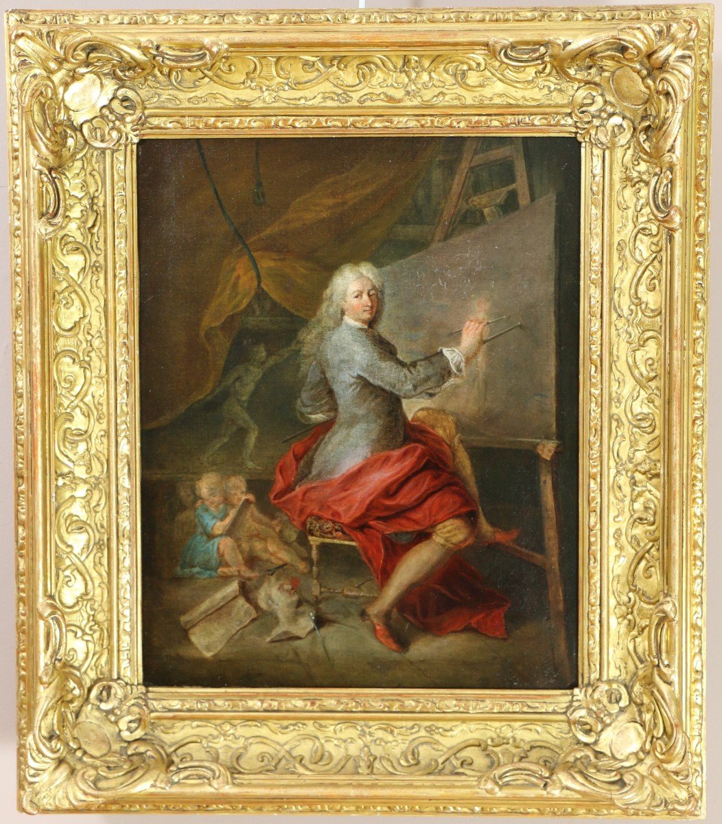 Presumed Portrait Of The Painter Antoine Coypel In His Studio Around 1700 By Louis De Sylvestre