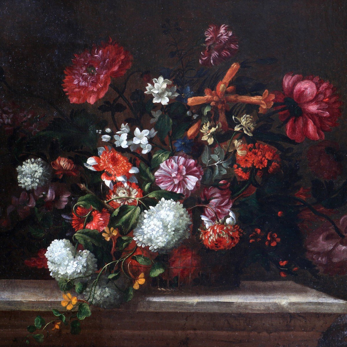 Jean Baptiste Monnoyer (Lille 1636 ; Londres 1699) Attribué. Riche Bouquet Sur Un Entablement-photo-2