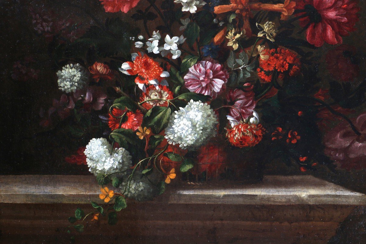Jean Baptiste Monnoyer (Lille 1636 ; Londres 1699) Attribué. Riche Bouquet Sur Un Entablement-photo-3
