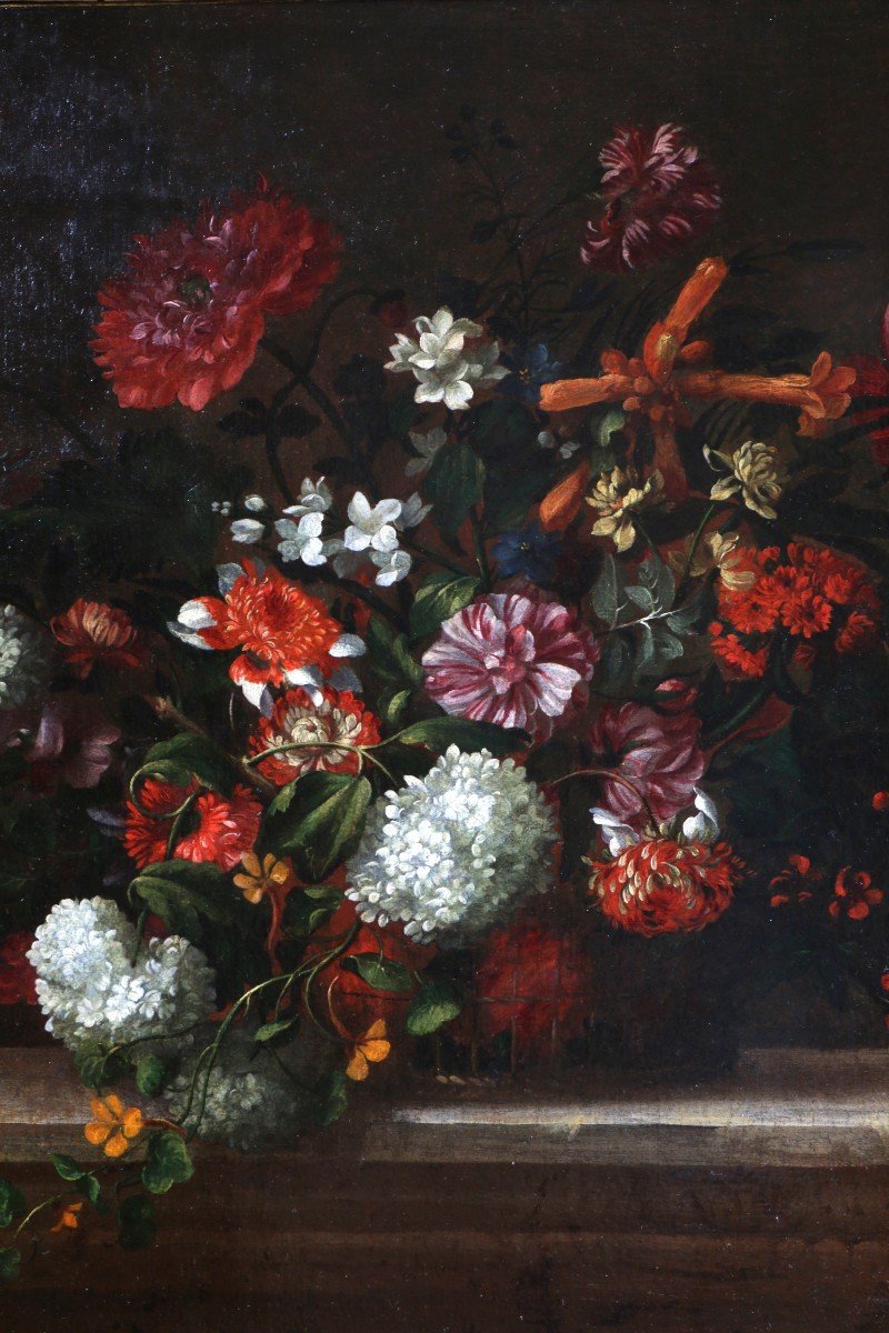 Jean Baptiste Monnoyer (Lille 1636 ; Londres 1699) Attribué. Riche Bouquet Sur Un Entablement-photo-1