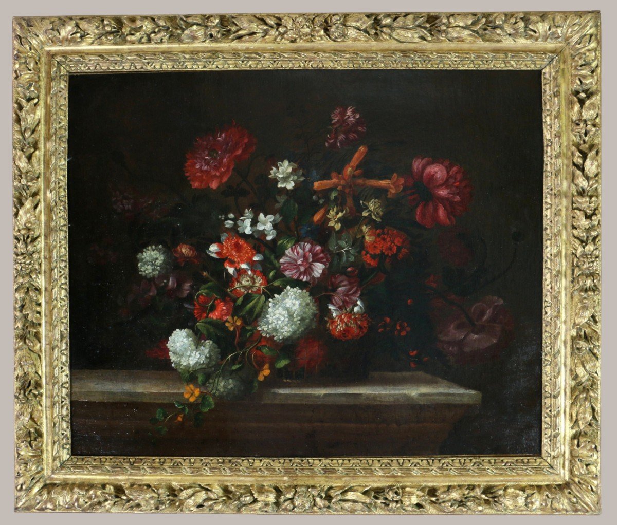 Jean Baptiste Monnoyer (Lille 1636 ; Londres 1699) Attribué. Riche Bouquet Sur Un Entablement