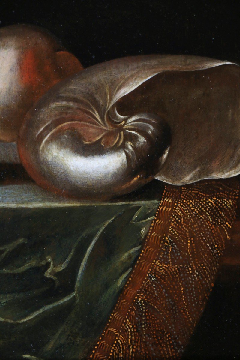Sebastian Stoskopff (1597 ; 1657).  Nautile Nacré Et Pêches Sur Un Entablement.-photo-4