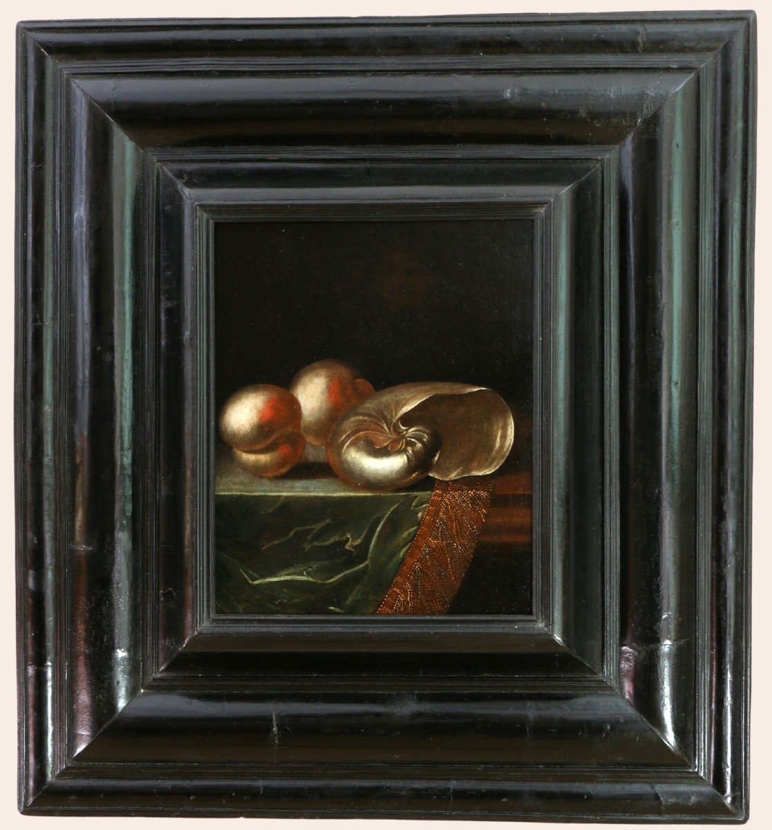 Sebastian Stoskopff (1597; 1657). Pearly Nautile And Peaches On An Entablature.
