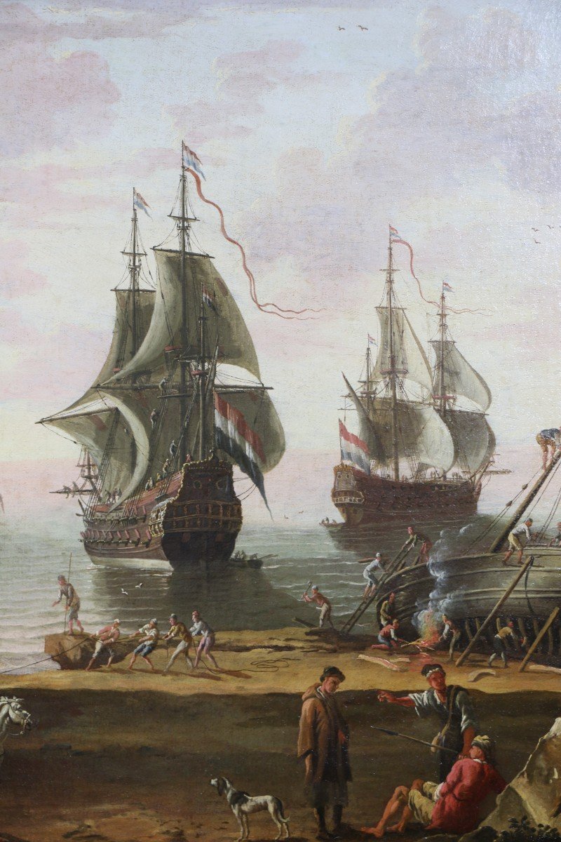 Adriaen Manglard (1695-1760) Attributed. Marine, Entrance To The Port Of Rome In The 18th Century-photo-1