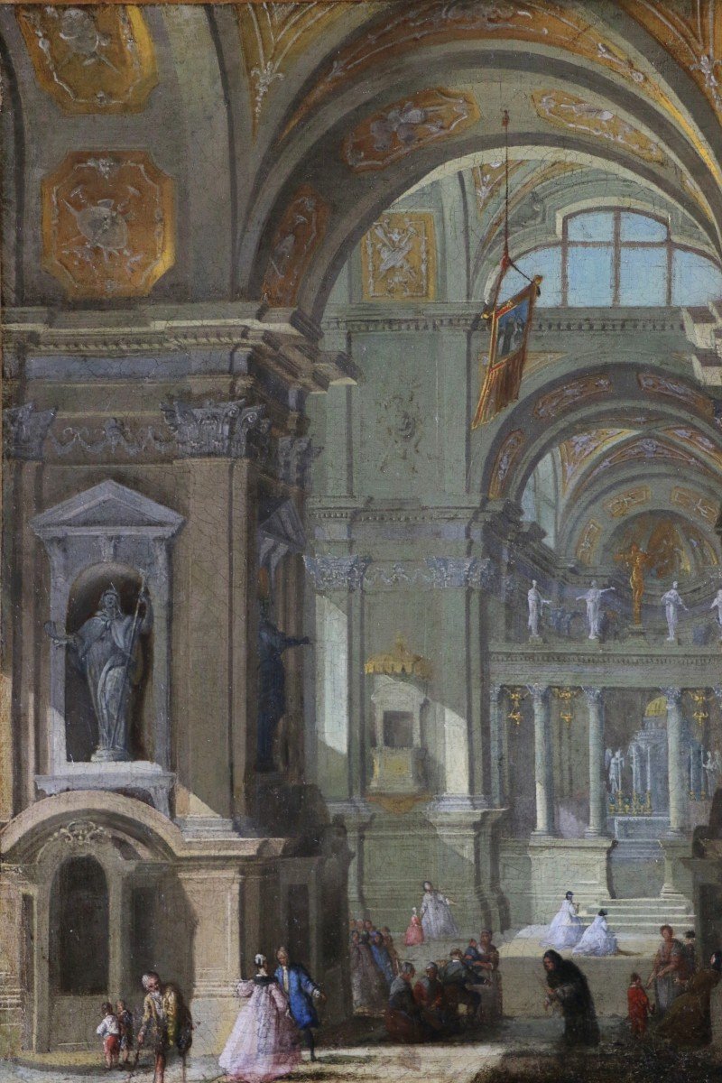 Pietro Bellotti (venise 1725-toulouse 1804) Attribué. Intérieur D’église Monogrammé ..B-photo-1