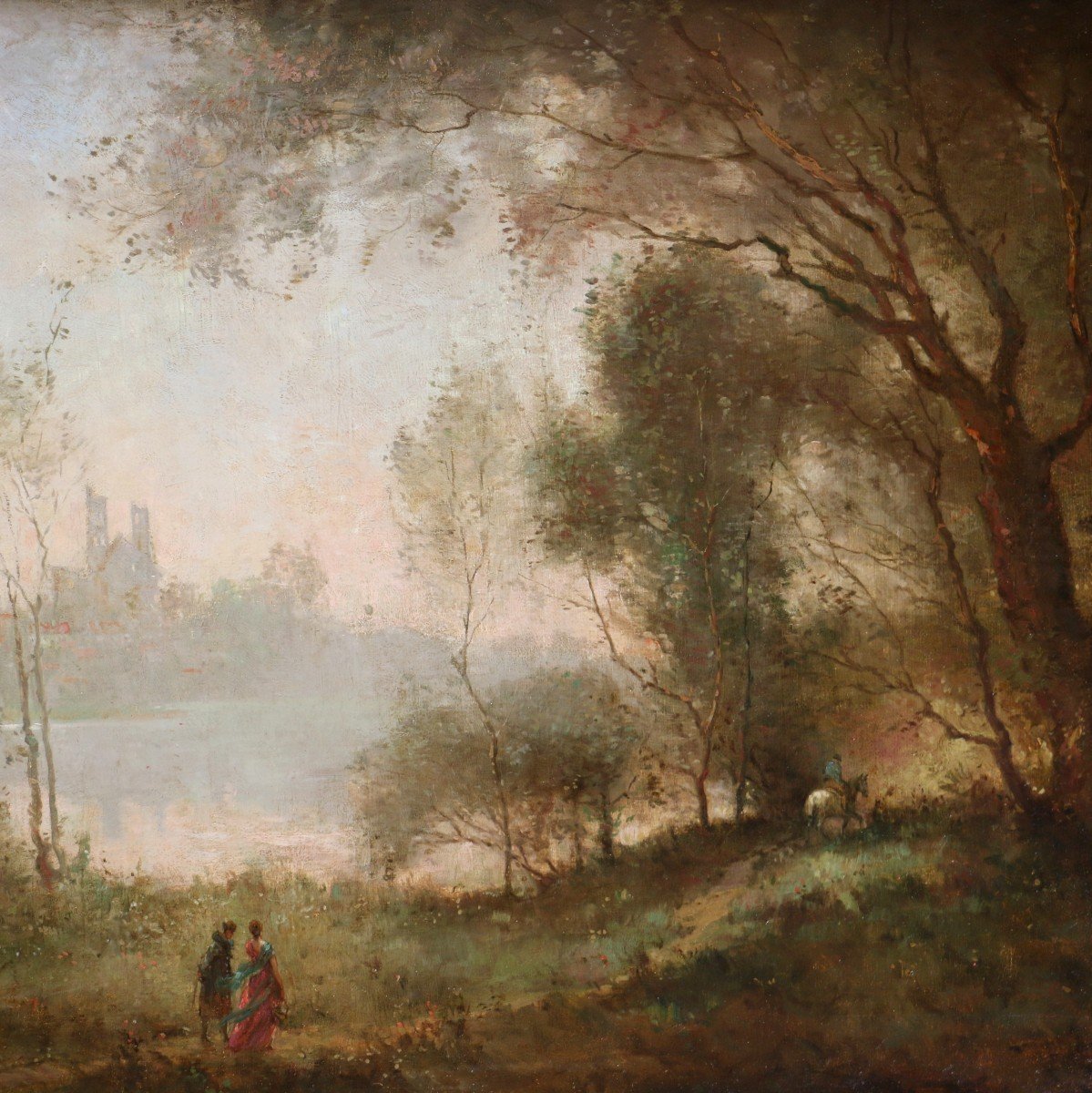  French School Around 1860, Workshop Of Camille Corot (1796-1875): The Banks Of The Seine -photo-5
