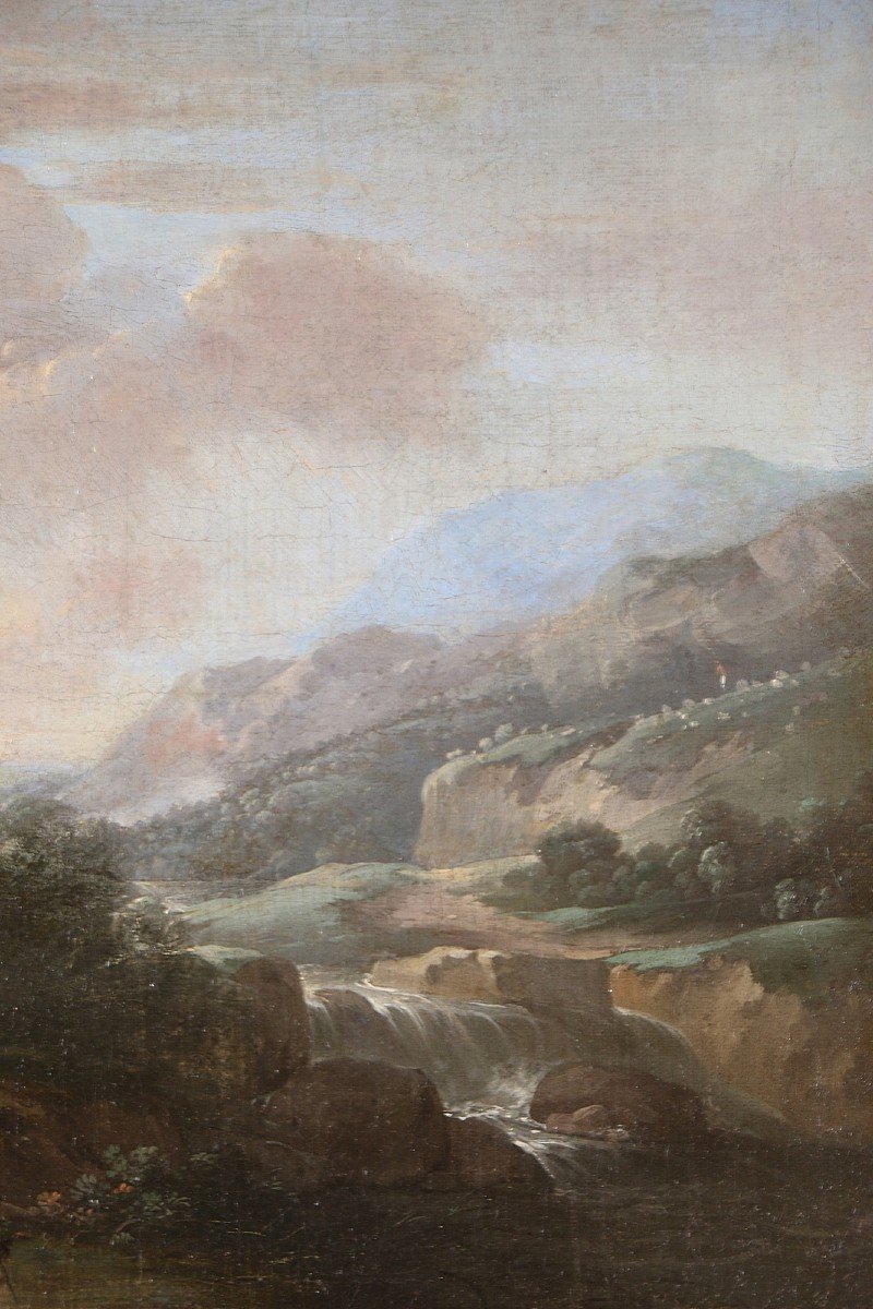 18th Century Roman School. Animated Landscape And Capriccio Of The Roman Campagna At Tivoli-photo-3