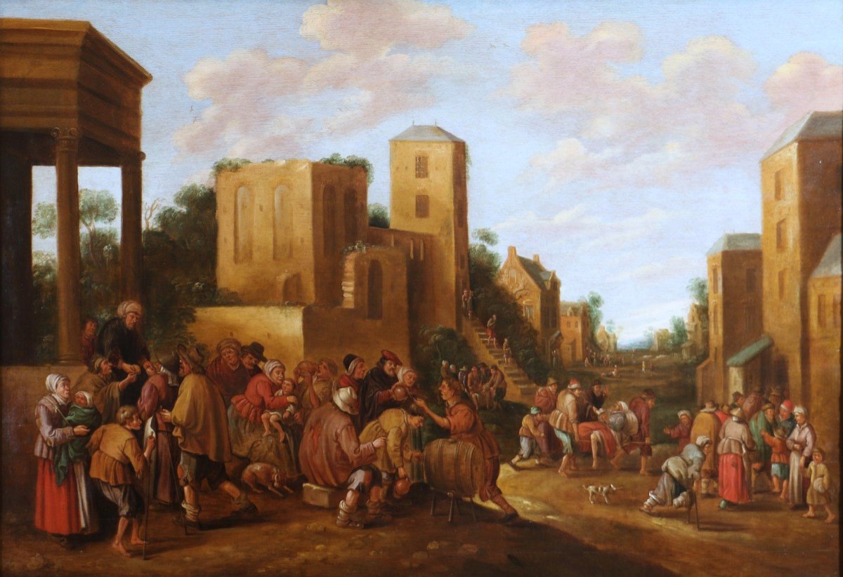 Cornelis Droogsloot The Younger (1630-1674) Attributed. Very Lively Village Scene.-photo-2