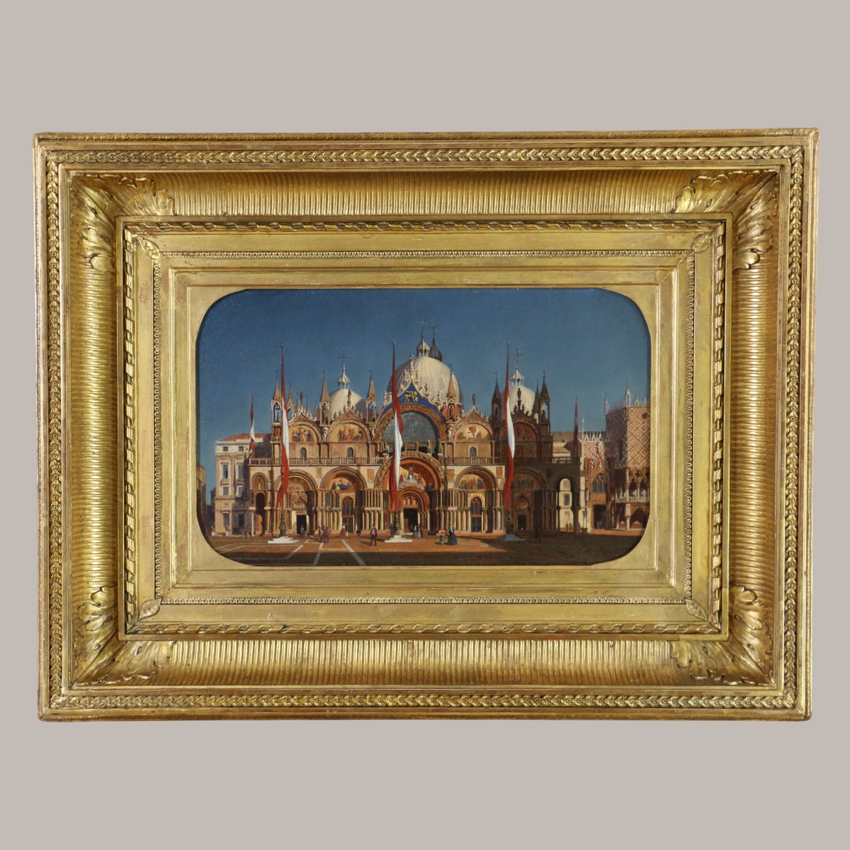 Ippolito Caffi (1809-1866) Attribué. La Basilique San Marco Sous Un Soleil Rasant Vers 1860.