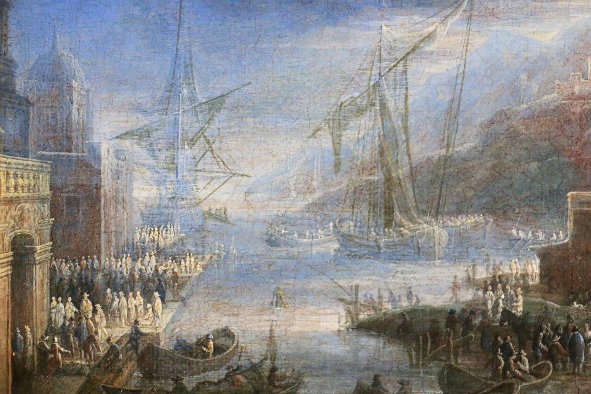 Giovanni Grevenbroeck Dit Il Solfarolo (1650 -1699). Marine, Capriccio Portuaire.-photo-4
