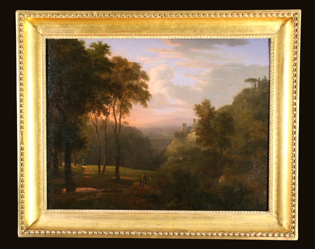 Nicolas-didier Boguet (1755-1839) Attribué. Paysage Animé Dans La Campagne Romaine Vers 1800.