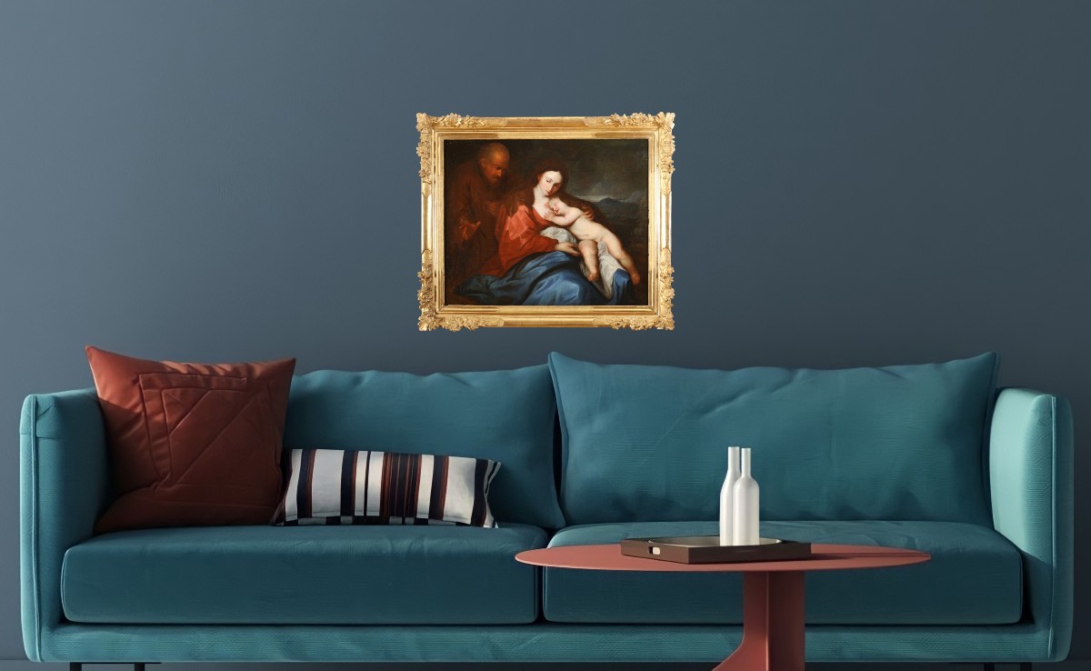Antoon van Dyck (1599-1641) atelier. Le repos de la sainte famille en Egypte vers 1640-photo-5