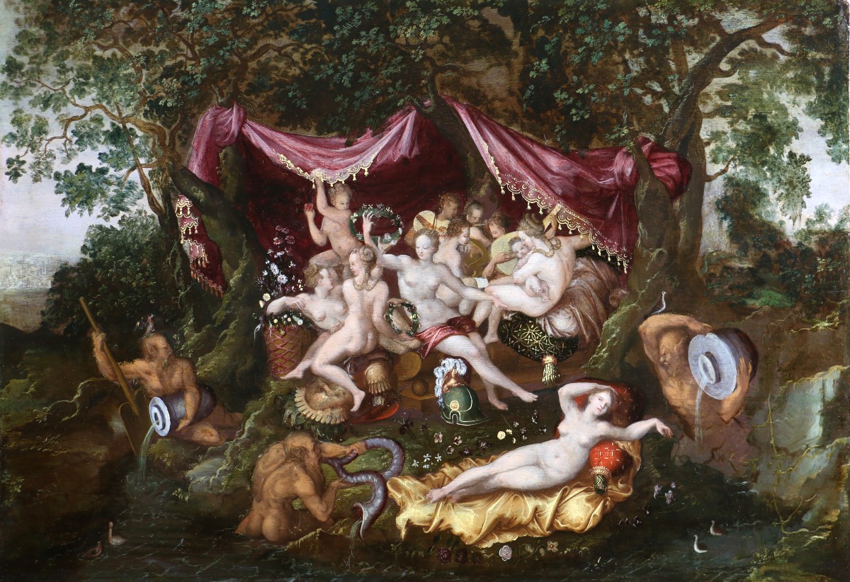 Adriaen Van Stalbernt (1580-1662) Attributed. Minerva Visiting The 9 Muses At Mount Helicon.-photo-3