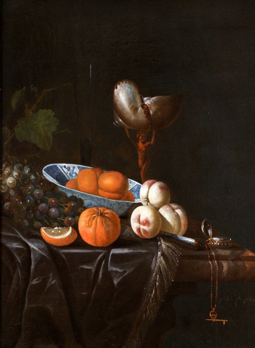 Huybert Van Westhoven (1642-1712) signé. Nature morte aux fruits et objets précieux -photo-2