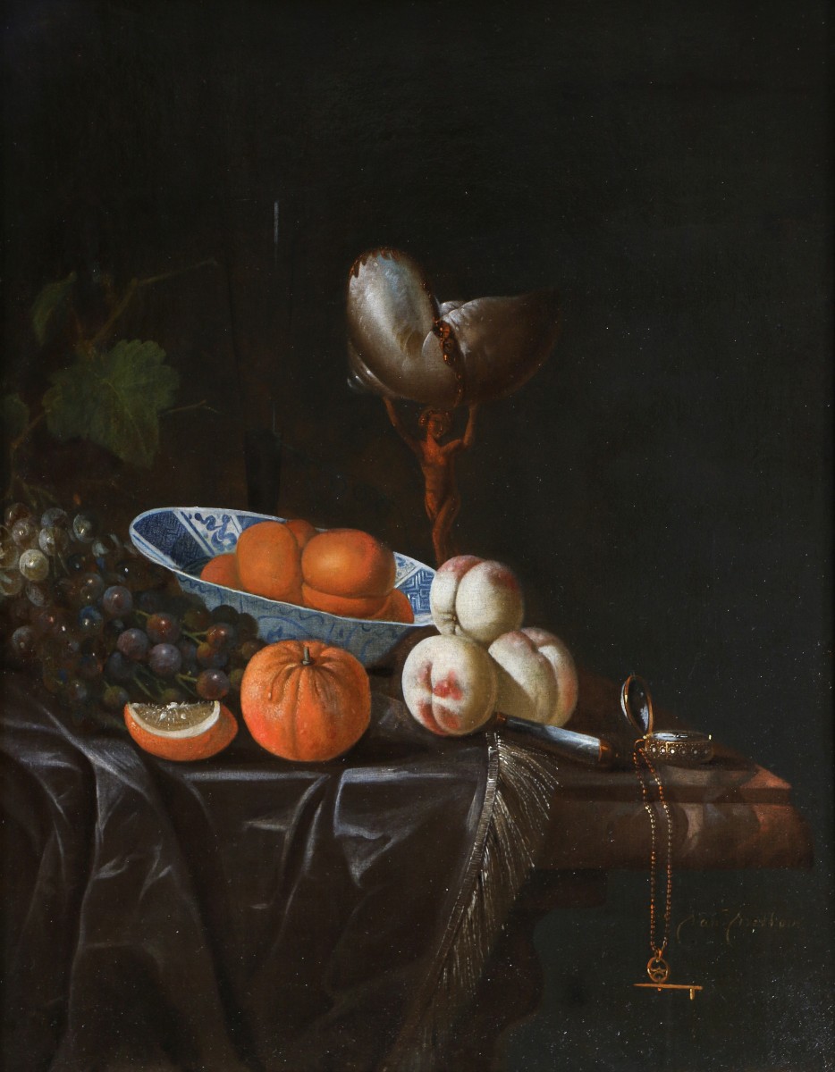 Huybert Van Westhoven (1642-1712) signé. Nature morte aux fruits et objets précieux -photo-2