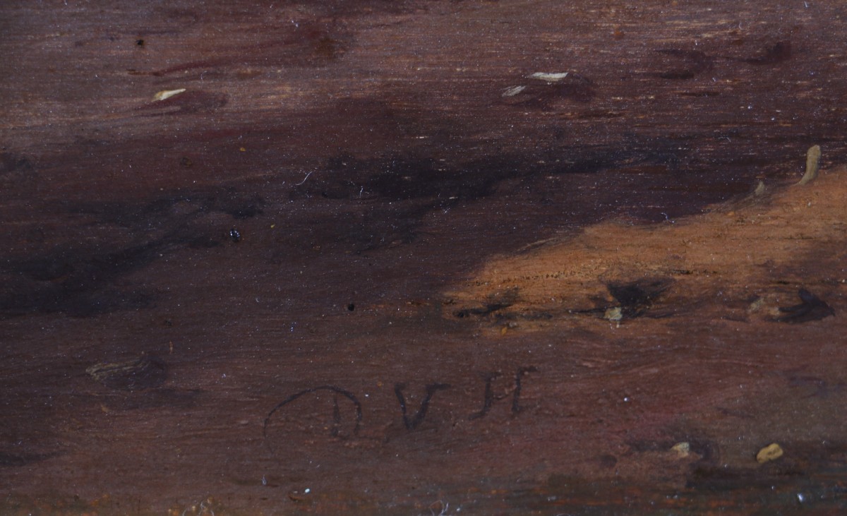 Dirck Verhaert (1610-1680) signé DVH. Grand paysage animé, capriccio maritime.-photo-6