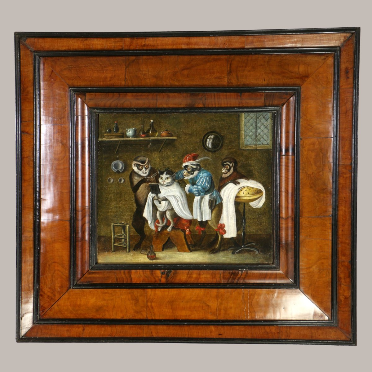 Ferdinand Van Kessel (antwerp, 1648 - Circa 1696) Attributed. Singerie, The Cat At The Barber's.