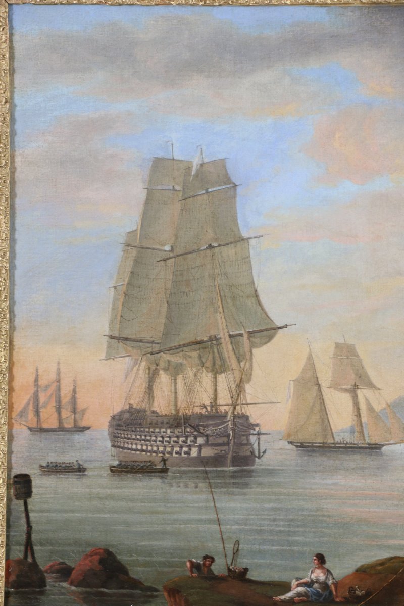 Attributed To John Ward Of Hull (1798–1849). Hms Queen At Anchor, Circa 1845–1850-photo-3