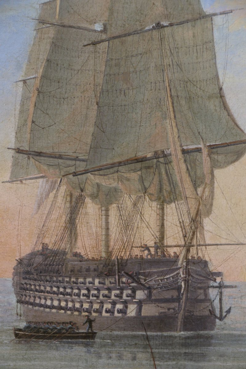 Attributed To John Ward Of Hull (1798–1849). Hms Queen At Anchor, Circa 1845–1850-photo-1
