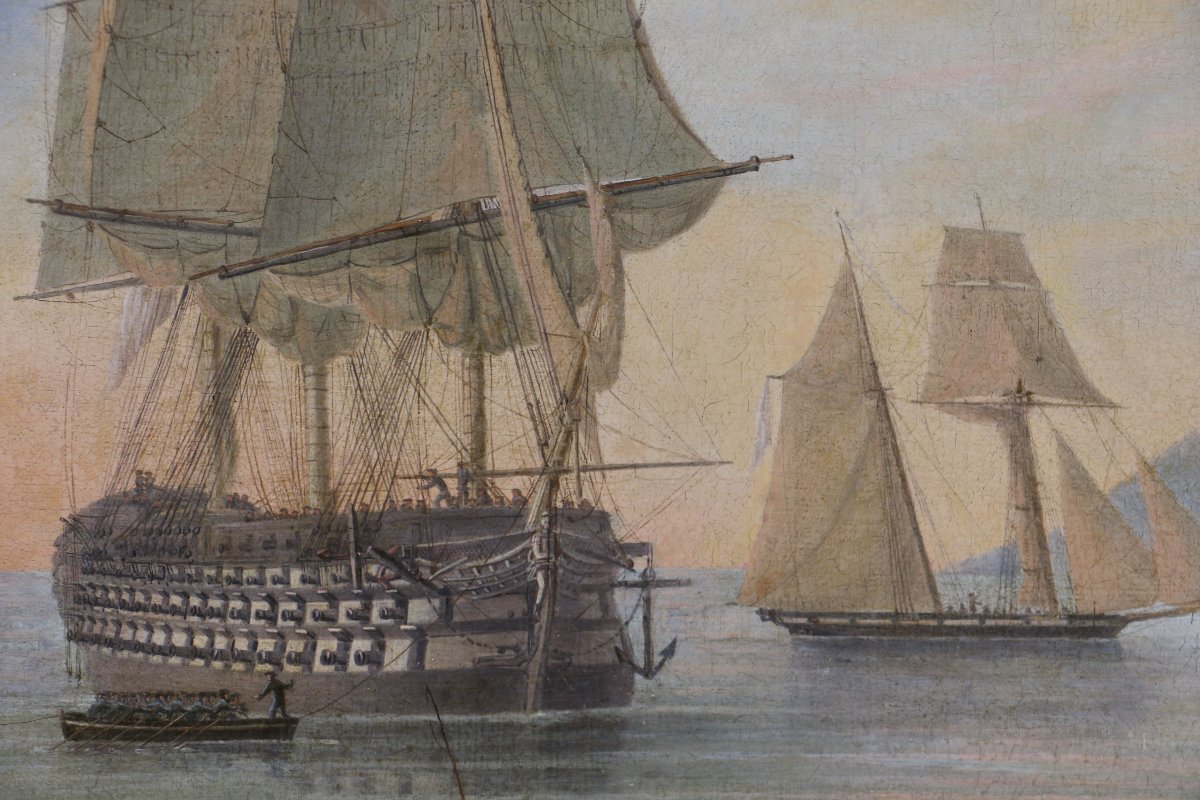 Attributed To John Ward Of Hull (1798–1849). Hms Queen At Anchor, Circa 1845–1850-photo-2