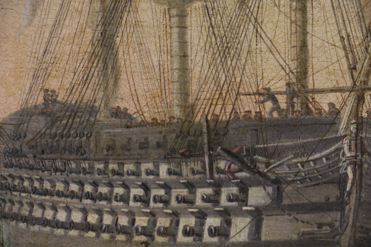 Attributed To John Ward Of Hull (1798–1849). Hms Queen At Anchor, Circa 1845–1850-photo-4