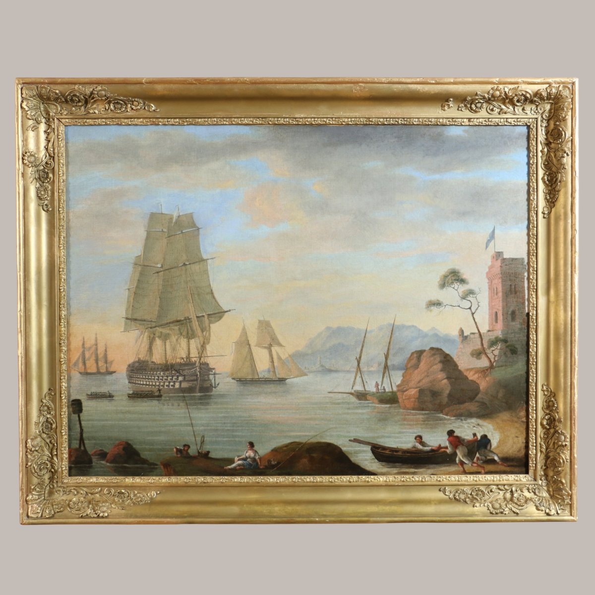 Attributed To John Ward Of Hull (1798–1849). Hms Queen At Anchor, Circa 1845–1850