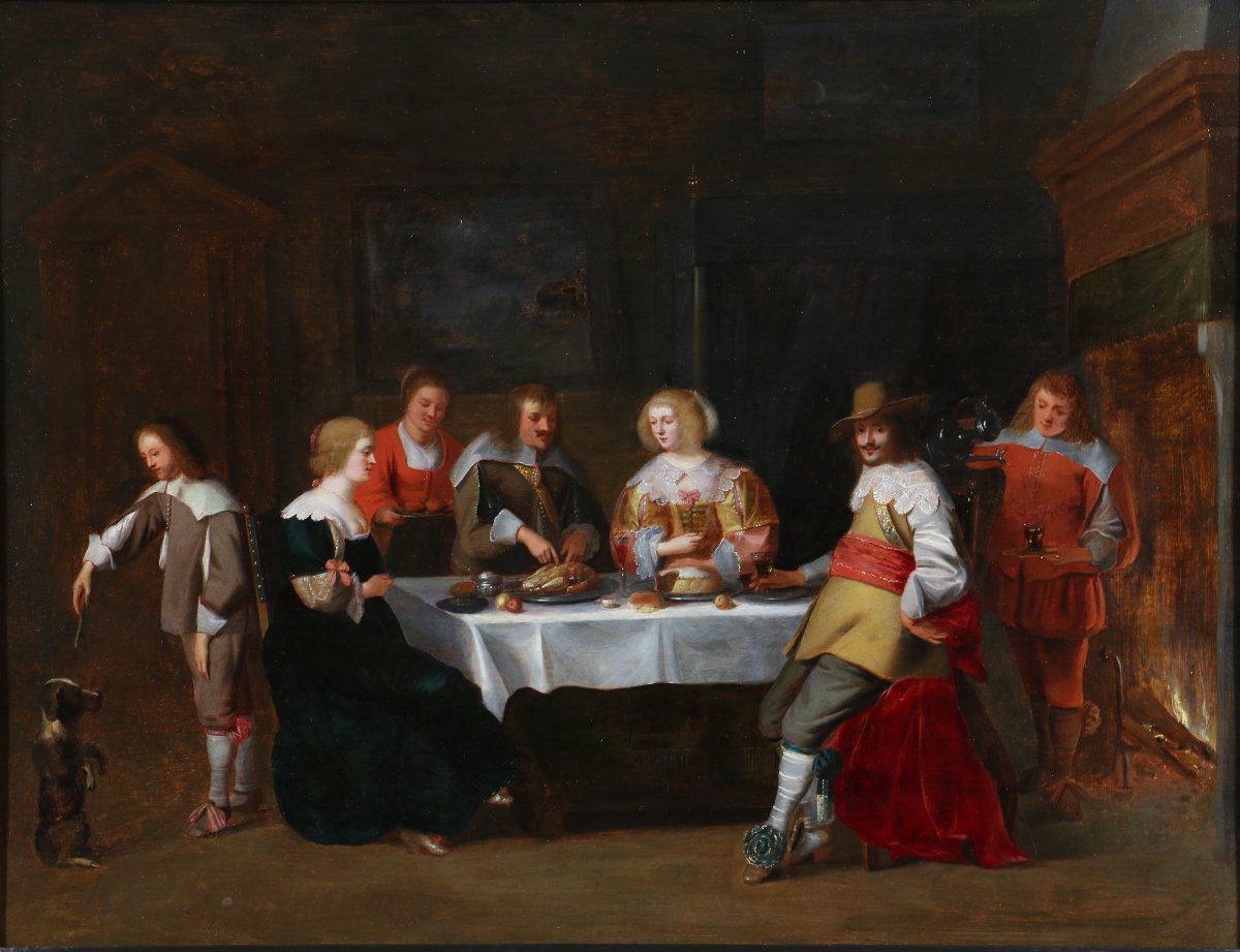 Christoph van der Laemen (1606 – 1651) Compagnie élégante prenant un repas dans un intérieur-photo-2
