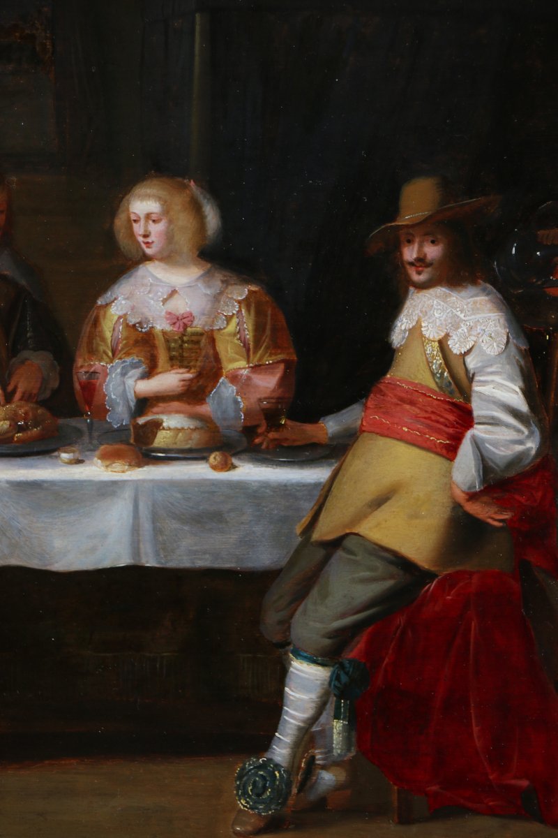 Christoph van der Laemen (1606 – 1651) Compagnie élégante prenant un repas dans un intérieur-photo-3